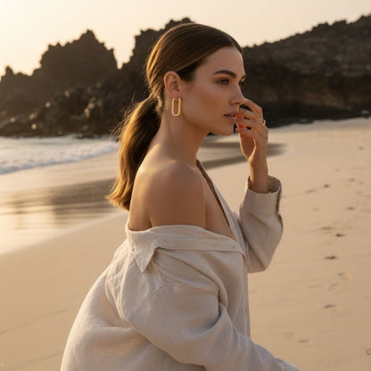 Solid Yellow Gold Small Hoop Earrings for Women - Elegant U Shaped Design