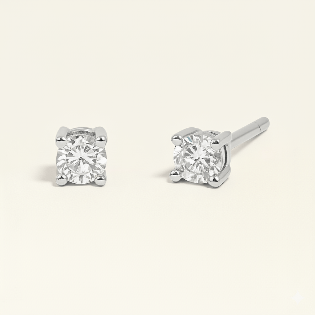Solitaire Gold and Silver Stud Earrings