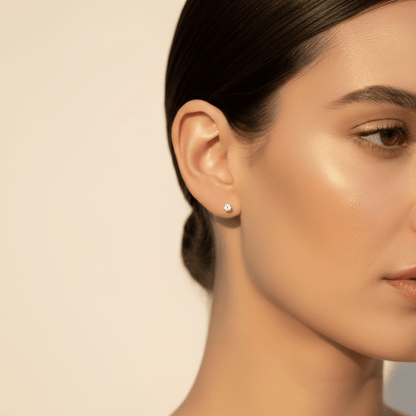 Solitaire Gold and Silver Stud Earrings