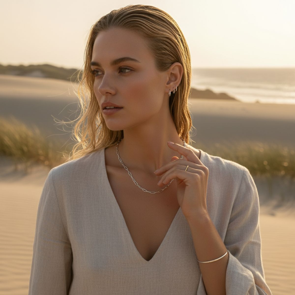 Sun-Washed Link Gold and Silver Necklace