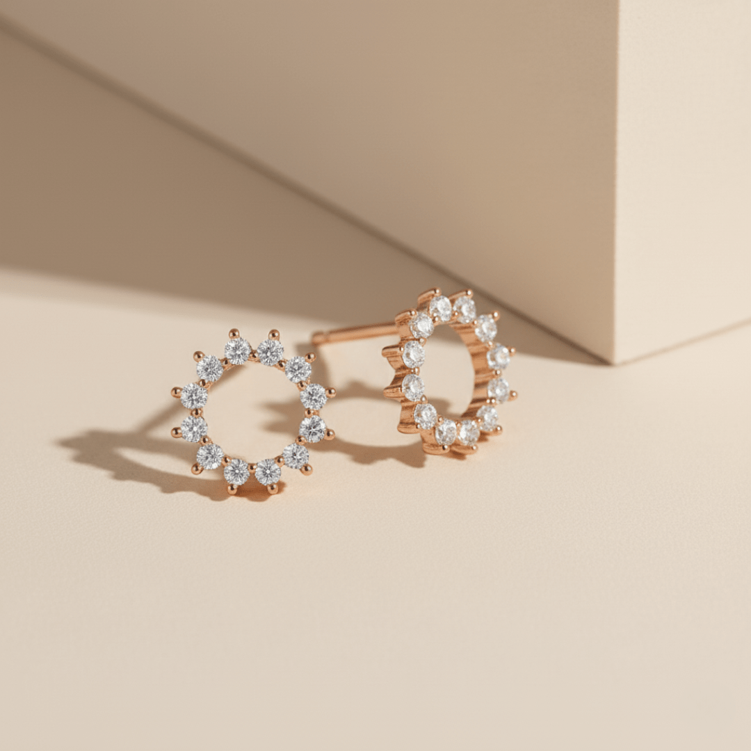 Sunburst Gold and Silver Stud Earrings