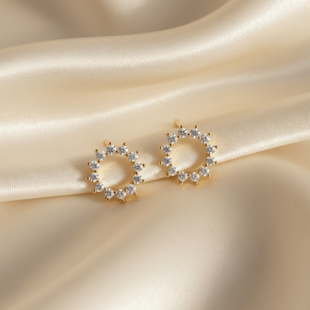 Sunburst Gold and Silver Stud Earrings