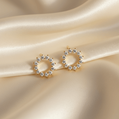 Sunburst Gold and Silver Stud Earrings