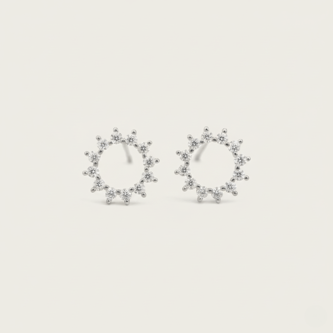 Sunburst Gold and Silver Stud Earrings