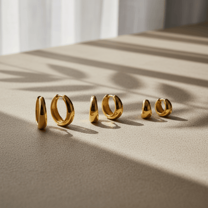 Flow Tapered Gold Hoop Earrings Set