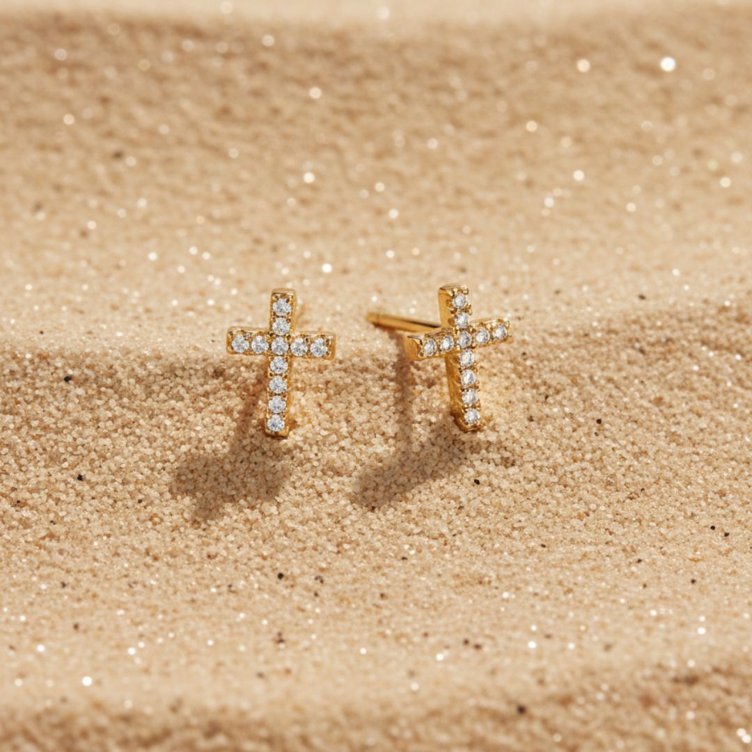 Tiny Cross Stud Earrings in Silver - Minimalist Design for Everyday Wear