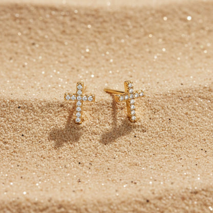 Tiny Cross Stud Earrings in Silver - Minimalist Design for Everyday Wear