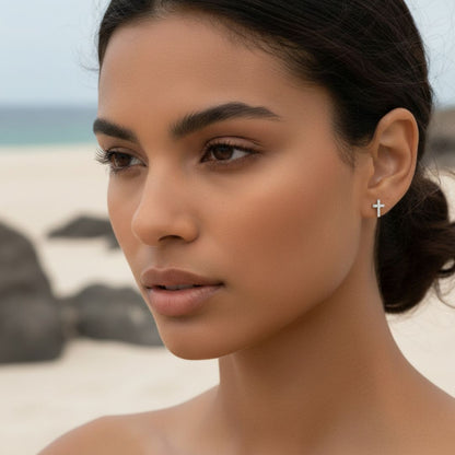 Tiny Cross Stud Earrings in Silver - Minimalist Design for Everyday Wear