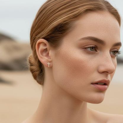Tiny Cross Stud Earrings in Silver - Minimalist Design for Everyday Wear