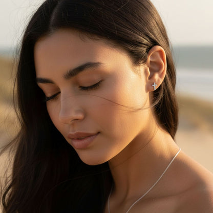 Tiny Cross Stud Earrings in Silver - Minimalist Design for Everyday Wear