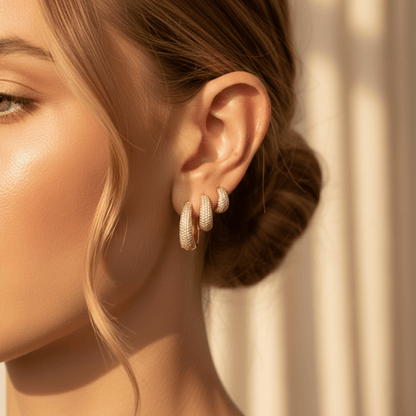 Triple Current Gold Silver Hoop Earrings Set