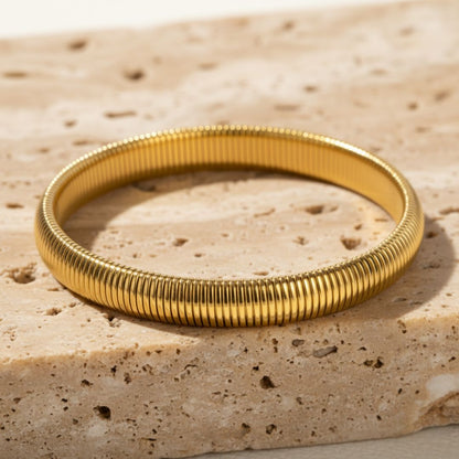 Wide Snake Bracelet - Gold Coating, Elastic Design, Stainless Steel