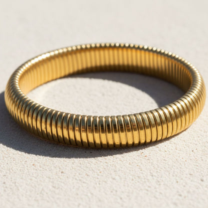 Wide Snake Bracelet - Gold Coating, Elastic Design, Stainless Steel