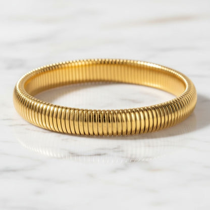 Wide Snake Bracelet - Gold Coating, Elastic Design, Stainless Steel