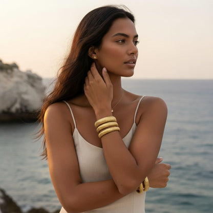 Wide Snake Bracelet - Gold Coating, Elastic Design, Stainless Steel